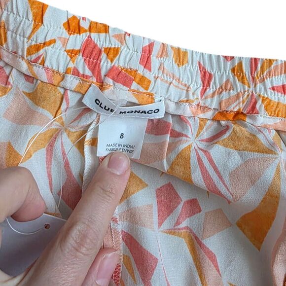 Club Monaco Sunset Orange Geo Keri Silk Shorts 8 - Picture 3 of 4